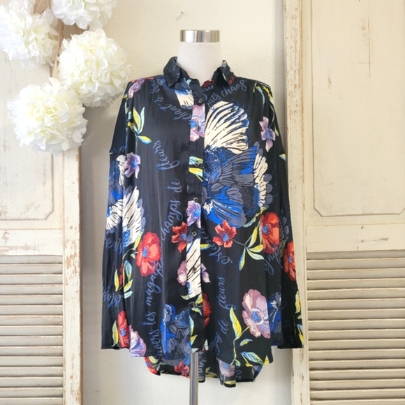 Free People high low floral long sleeve tee size XSmall - Picture 1 of 12